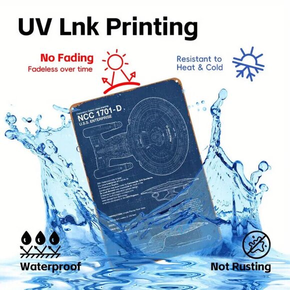 Star Trek Starship USS Enterprise NCC-1701-D 8"x12" Blueprint Metal Tin Sign - Picture 5 of 7